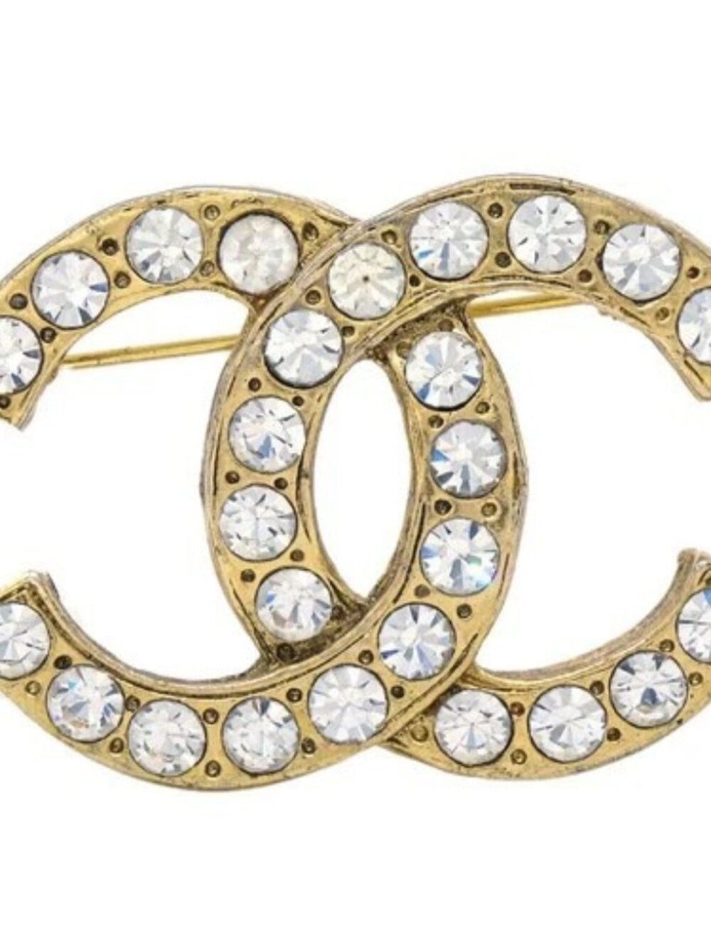 Chanel CC Brooch Pin Gold Rhinestone 168153